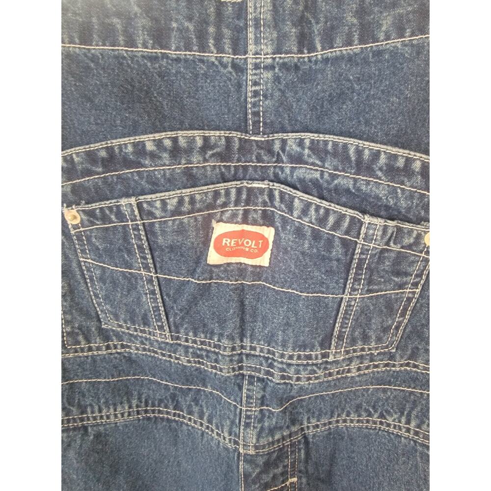 VTG Revolt Denim Bib Overalls Sz 18 Wide Leg Baggy Tuxedo Stripe Retro 90S Y2K - Picture 6 of 12